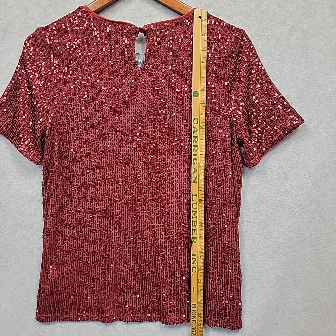 New The Limited Womens Size L Sequin Top Blouse Shirt Garnet Red Sparkle Cruise — image 8 of 8